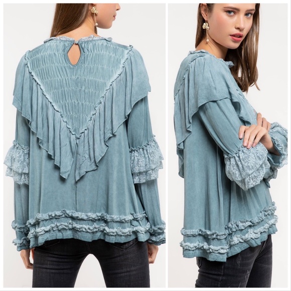 POL Vikki Blue Sage Flowy Top - Picture 3 of 16